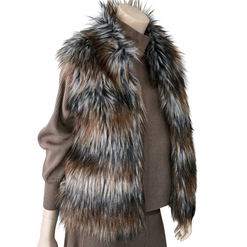 Ci Sono Vest Women Large Brown Faux Fur Collection Sleeveless Lined NWT